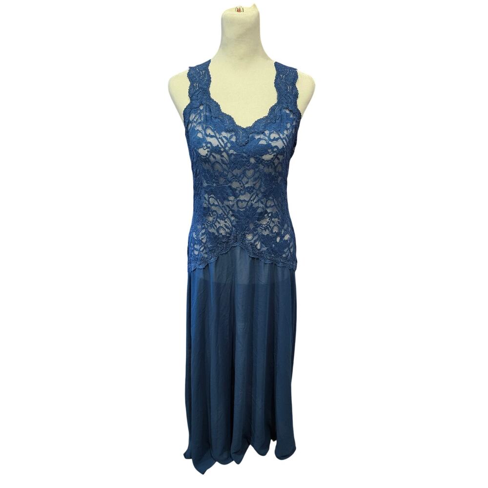Vintage Victoria's Secret blue lace maxi slip dress nightgown medium feminine